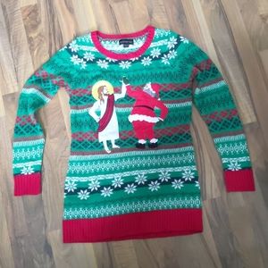 Christmas Long Sweater Dress Santa & Jesus  Size S